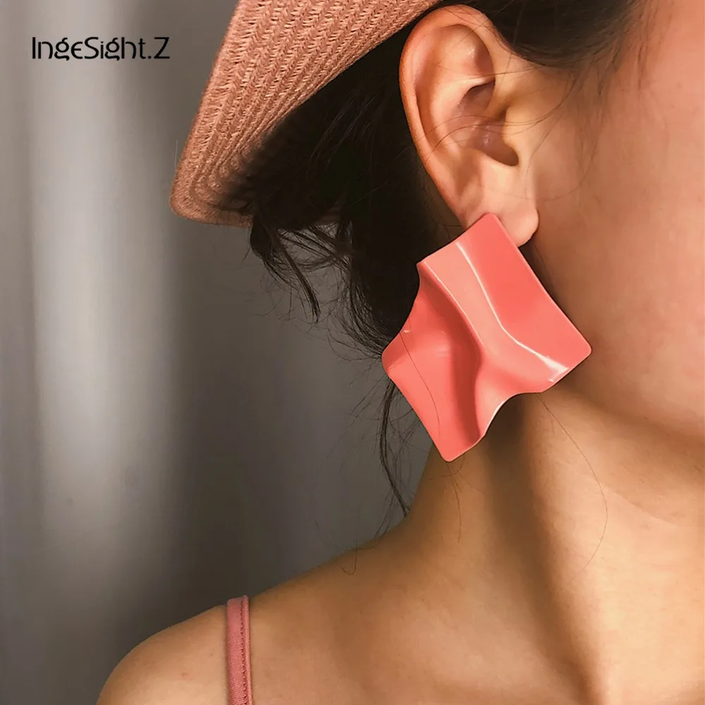 

IngeSight.Z 7 Colors Punk Big Geometric Stud Earrings Statement Exaggerated Irregular Metal Earrings for Women Jewelry Brincos