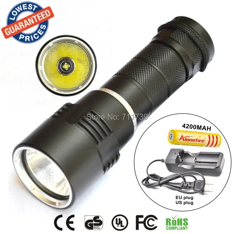 

2015 new DV10 dive light XM-L L2 led diving flashlight underwater 50M torch light led flash light lantern+18650 battery+charger