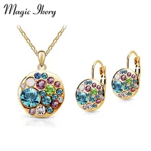 Магия ikery Винтажные серьги ожерелье набор золотой цвет кристалл круглый Африканский костюм для женщин ювелирные изделия индийские свадебные ювелирные наборы