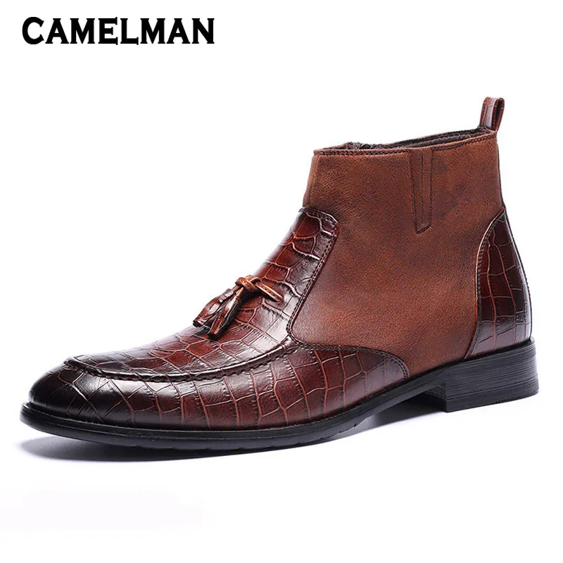 

Mens Casual Martin Boots Business Shoes Male Ankle Leather Boots Chelsea Shoestring Fashion Flats Bullock Shoes Plus Size 39-48