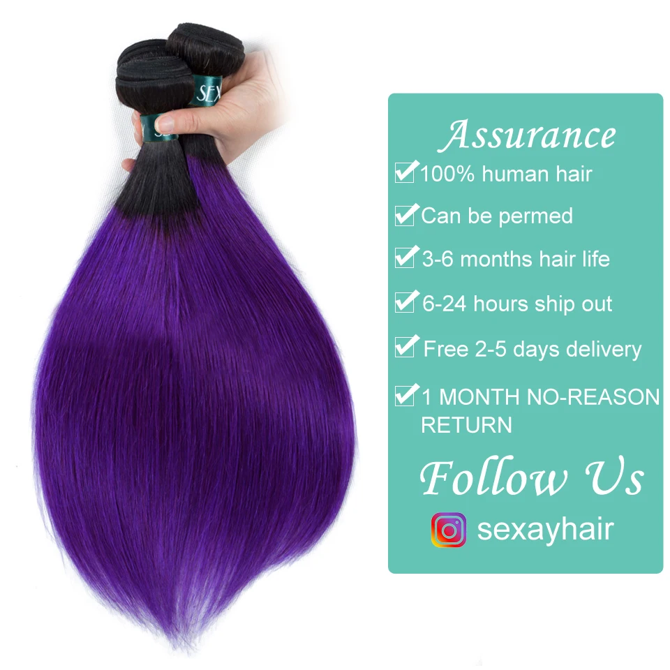 Омбре бразильские волосы прямые человеческие волосы ткет 3/4 пряди Лот 1B/фиолетовый темные корни SEXAY remy волосы два тона Омбре пряди волос