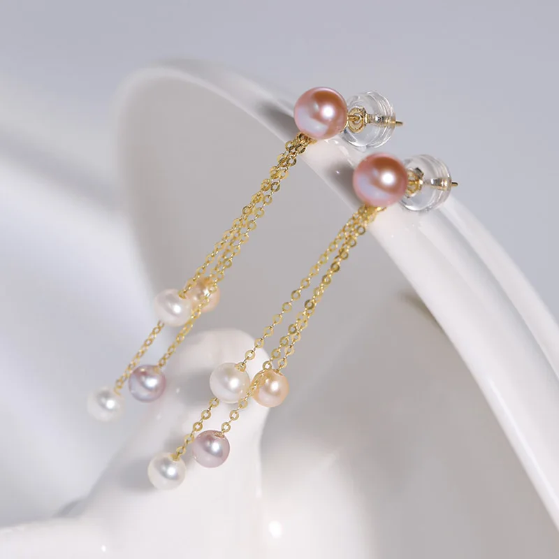 Cena Sinya klasyczne 18k złote perły tassel spadek kolczyk naturalne okrągłe perły kolczyk w Au750 złota dla kobiet dziewczyn mama DIY nosić 2019