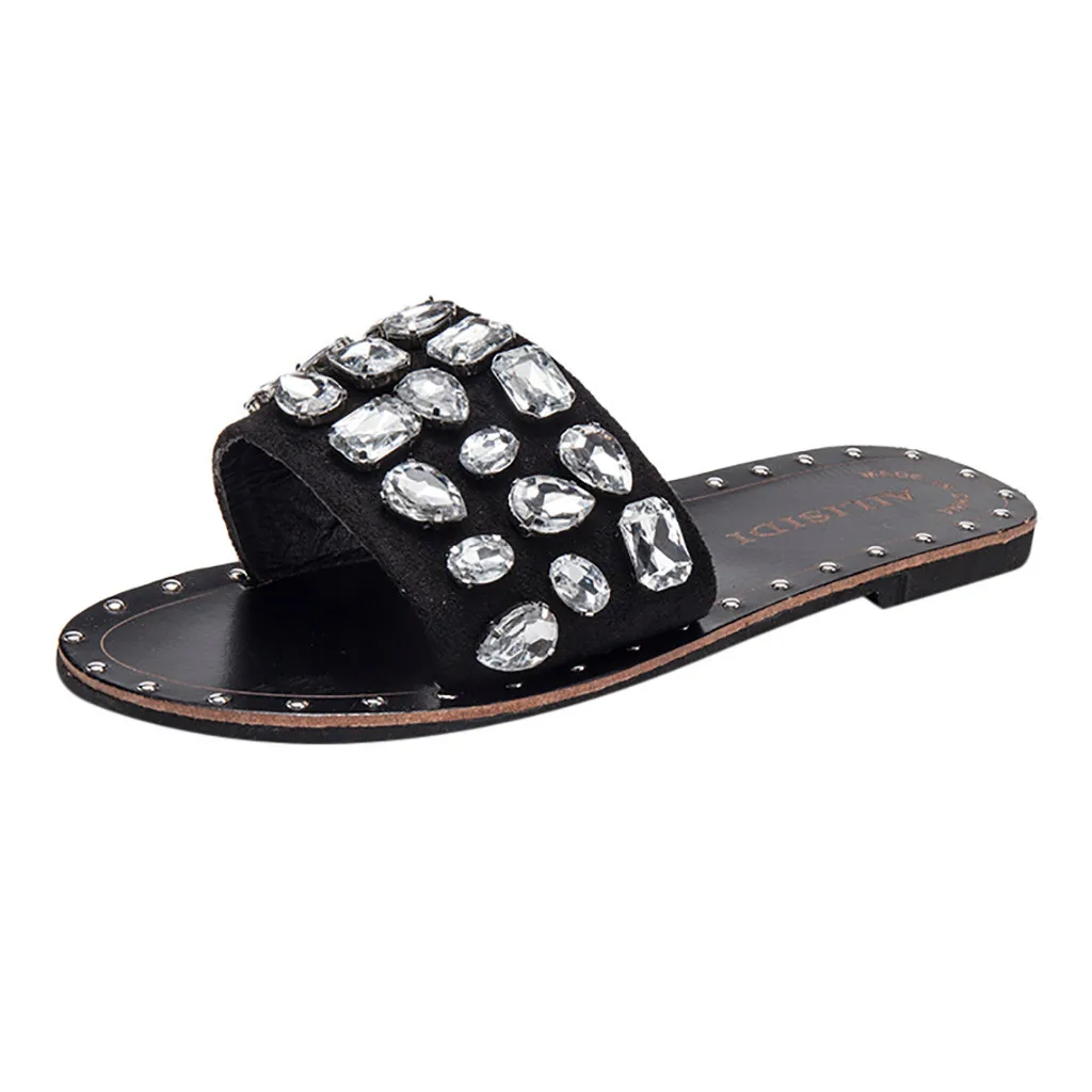 

Flat Casual Slippers Roman Style Round Toe Slippers 2019 Summer Fashion Gem Slippers Rhinestone Sandals Wedges dropshipping