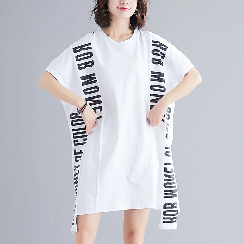Летнее платье-футболка с надписью «летучая мышь» с обеих сторон, новое женское мини-платье большого размера в стиле хип-хоп, модное bf