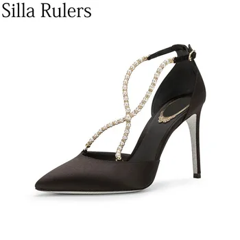 

Silla Rulers new style sexy ladies peal cross women pumps pointed toe thin heels silk women shoes side open party shoes woman