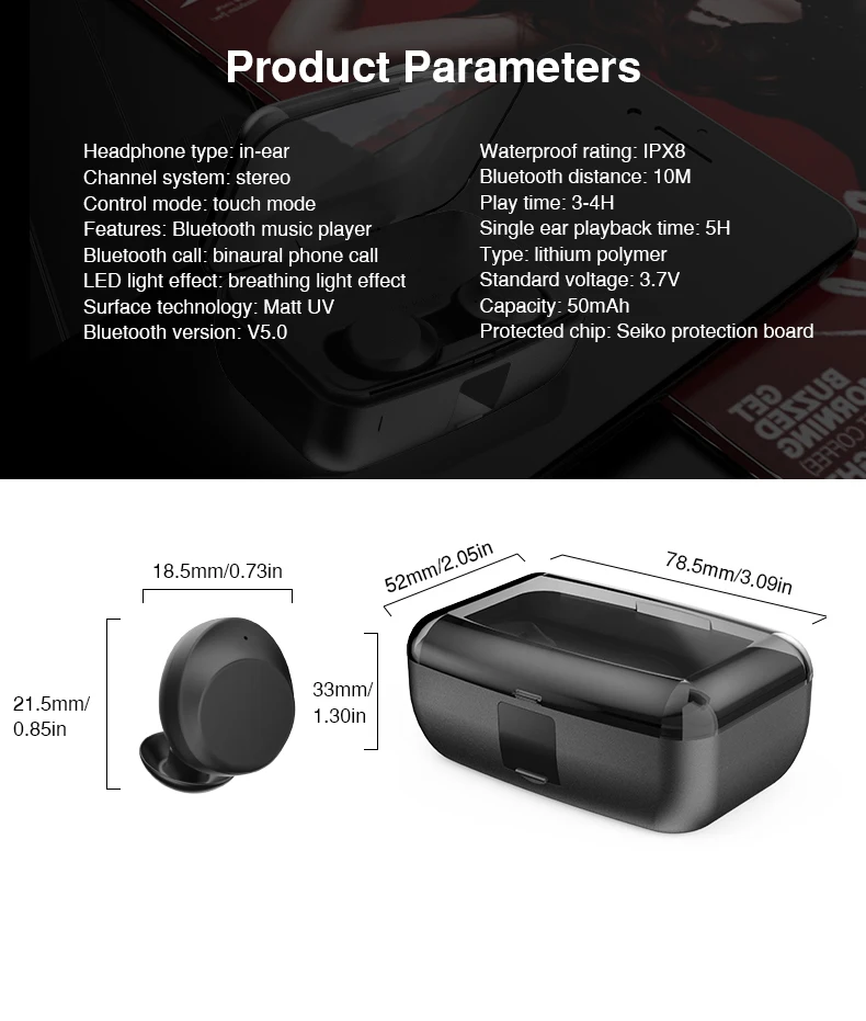 IPX8 Waterproof Mini Bluetooth Earphones with Mic Bluetooth Wireless Sports Headphones Noise Cancelling Headset and charging box (15)