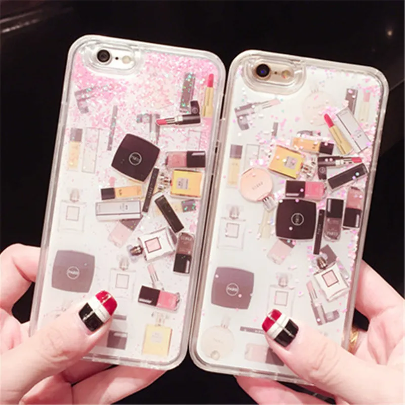 Fashion Cosmetic Makeups Lipstick Perfume Glitter Quicksand Phone Case