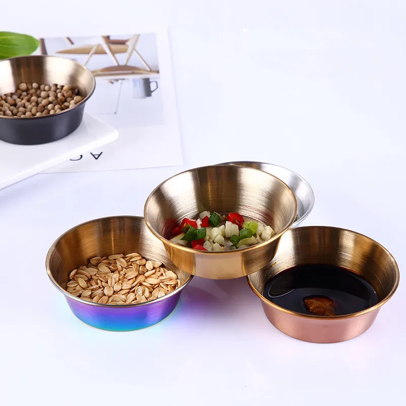 para aperitivos, sushi especias Angoily 8 cuencos redondos de acero inoxidable para sushi multicolor salsas platillos 3. 14 x 3, 14 x 0. 98 pulgadas para inmersi/ón mini plato