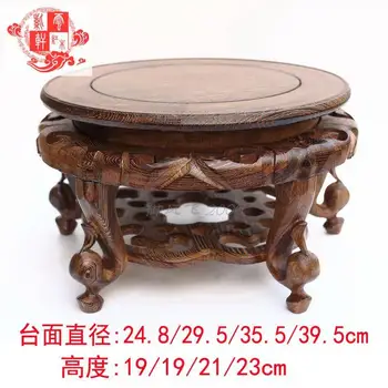

Red wood circle base carving small collection stand instrument home solid wood accessories vase fish tank crafts decoration