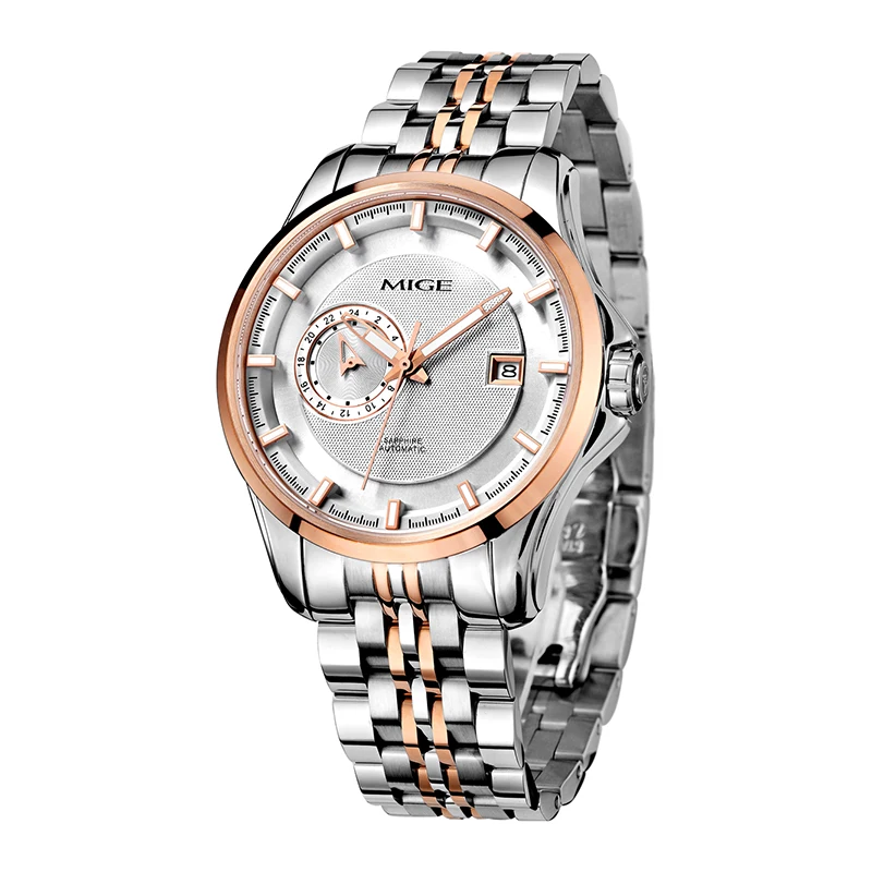 2017 Real Sale Mige Skeleton Mechanical font b Watches b font White Gold Rose Steel Watchband