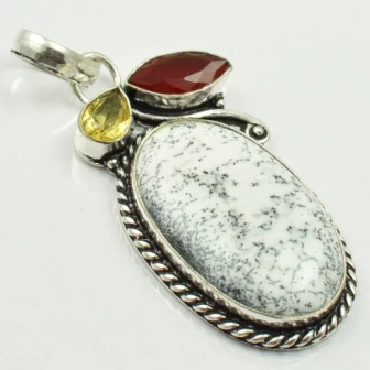 

Dendrite Opal & Rubys Pendant Silver Overlay over Copper , 57 mm, P2257