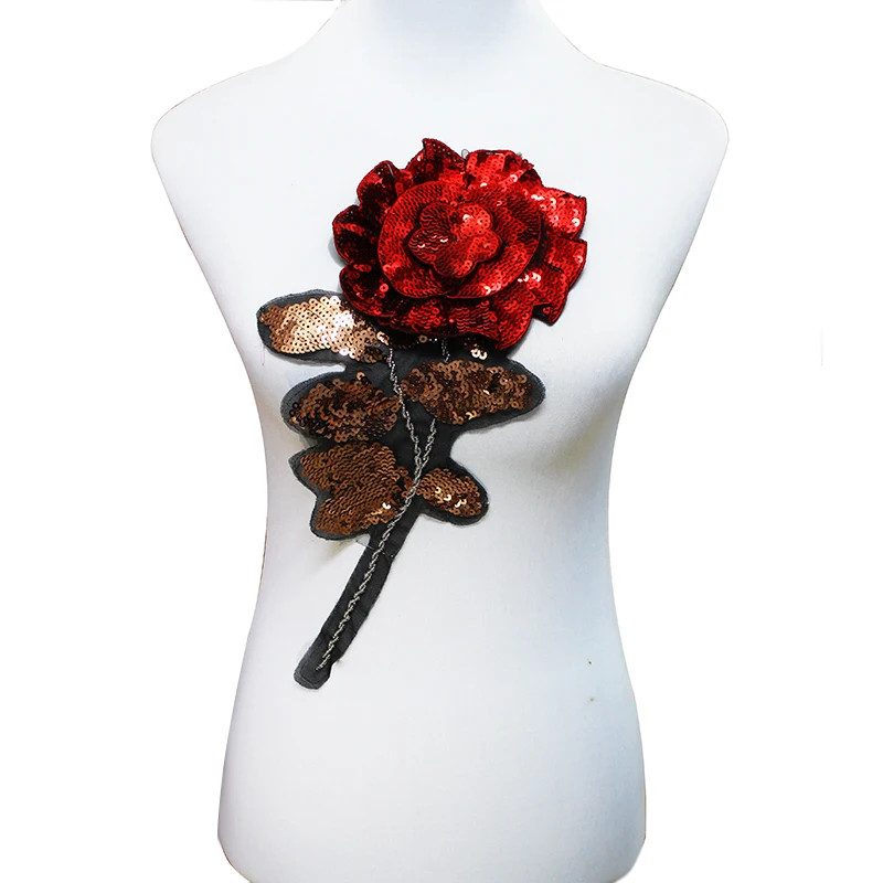 

1piece Beaded Sequin 3D Rose Embroidery Patches Motif Venice Applique Bridal Patches Sewing Accessories for Costumes T1593