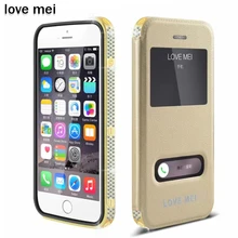 LOVE MEI for iphone 6s PU Leather+Aluminum Metal Diamond Case For iphone 6 4.7 Back Cover phone case