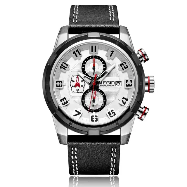 MEGIR Men's Watch Sport Wristwatch Fashion Luminous Hand Auto Date Chronograph Clock Leather Top Brand Luxury Watches Relogio