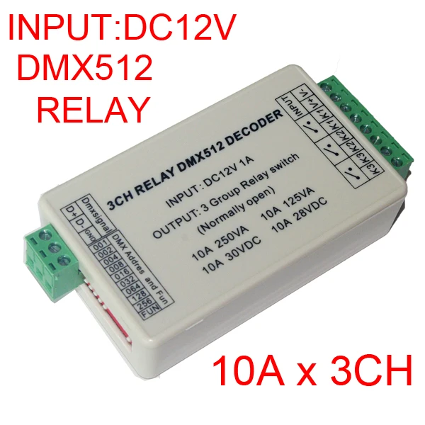 

3CH DMX512 relay switch controller 3 channels relay decoder DC12V input,each channel max 10A