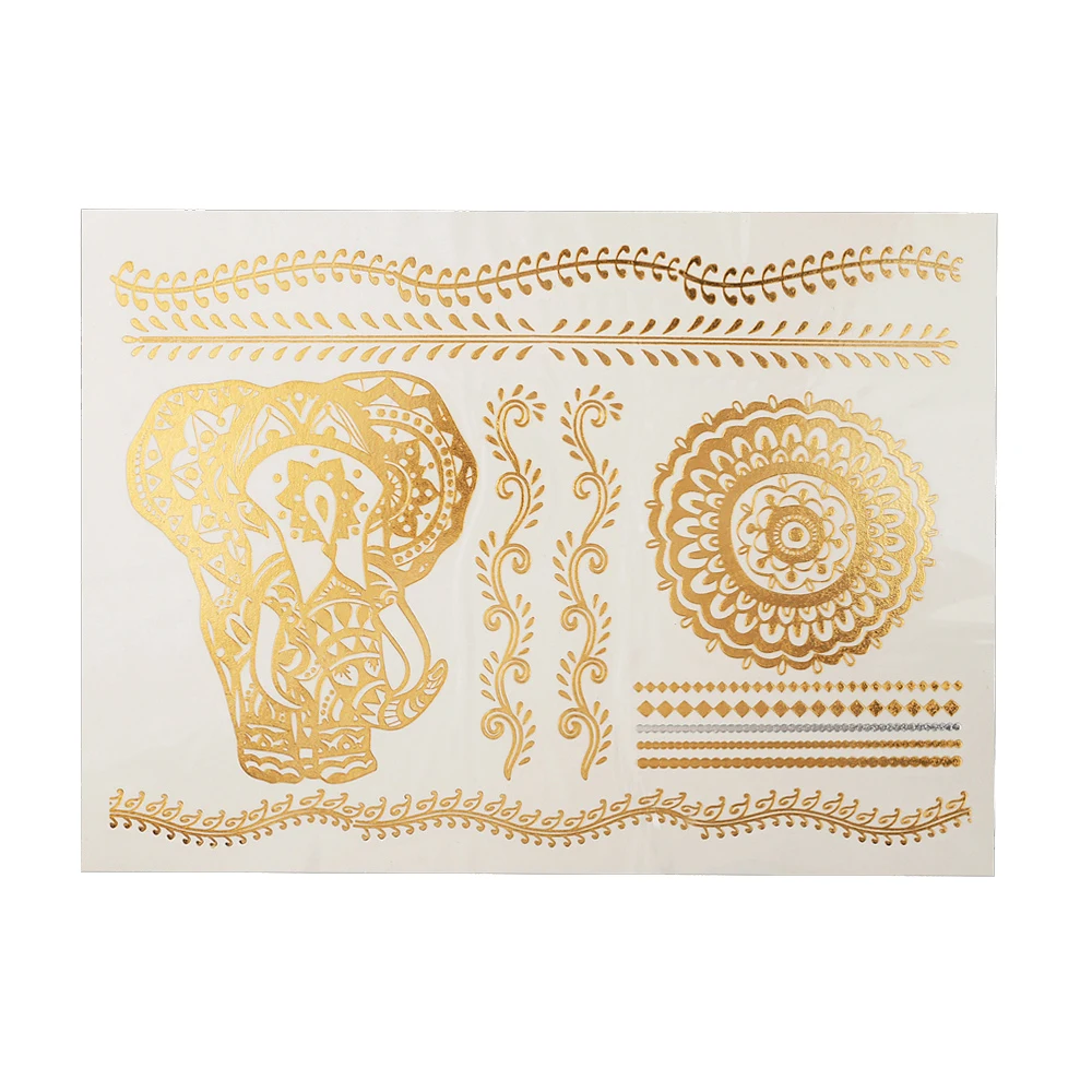 6 Pieces Metallic Tattoo Temporary Sticker Women DIY Body Art Dragon Elephant Design Water Transfer Metallic Tattoo Fake Sticker (7)