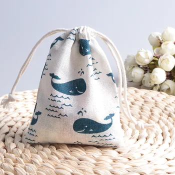 

Hot sale 10pcs/lot 9*12 cm Cotton Cloth Bags Travel Storage Bags Cartoon Dolphin Storage Sack Phone Jewelry Bags Pouch Gift Bag