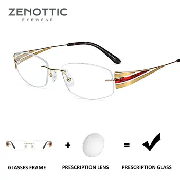 

ZENOTTIC Titanium Rimless Prescription Glasses Women light Eyeglasses Myopia Optical Glasses Frames Clear Lens Eyewear FT0029