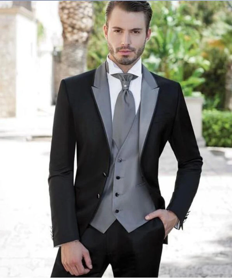 Traje De Boda De Dos Botones De Plata Negra Para Hombre 2019 Trajes De Padrino Para Hombres De Negocios Esmoquin 3 Piezas Best Wedding Suits Wedding Suitwedding Suits For Men Aliexpress