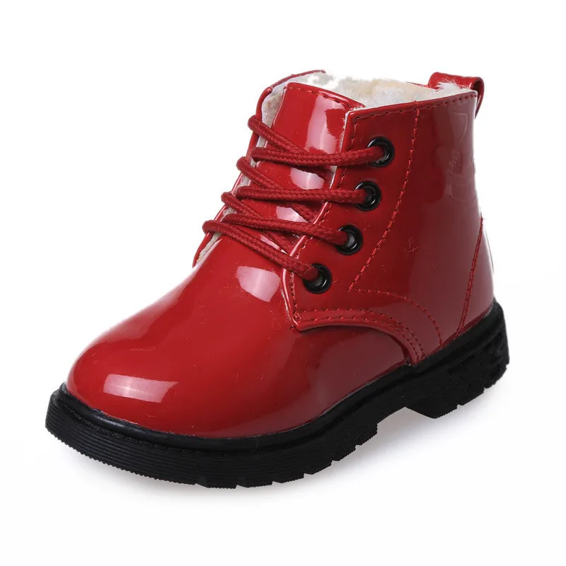 Новые зимние детские ботинки унисекс, Ботинки martin для мальчиков и девочек, зимние ботинки, детская зимняя обувь, теплая плюшевая обувь для детей 2, 3, 4, 5, 6, 7, 8, 9, 10-14 лет - Цвет: red
