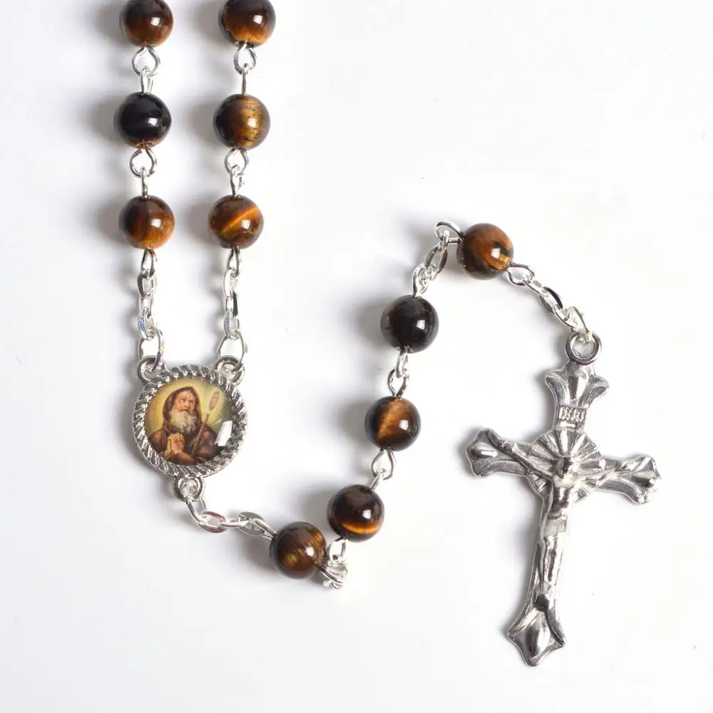 

Fashion Stone Bead Tiger Eye Religious Pray Chaplet Rosary Necklace