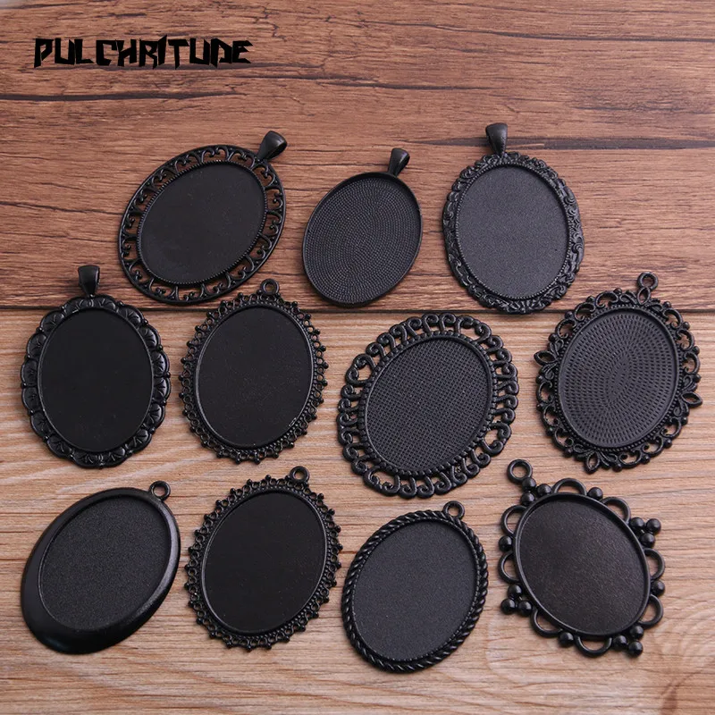 

2pcs 30*40mm Inner Size Black Plated 10 Style Big Oval Cabochon Base Setting Charms Pendant Necklace Findings