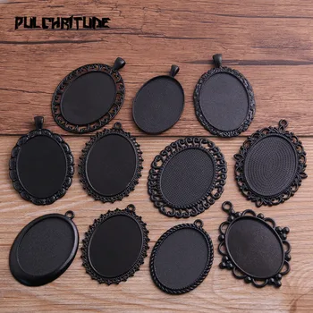 

2pcs 30*40mm Inner Size Black Plated 10 Style Big Oval Cabochon Base Setting Charms Pendant Necklace Findings P6591