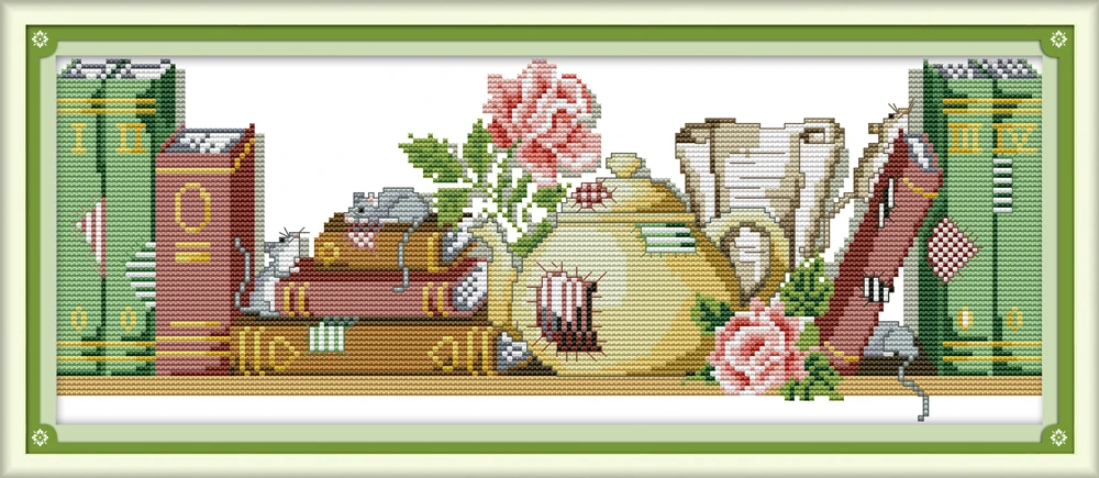 

The mouse who likes books cross stitch kit aida 14ct 11ct count print canvas cross stitches needlework embroidery DIY handmade