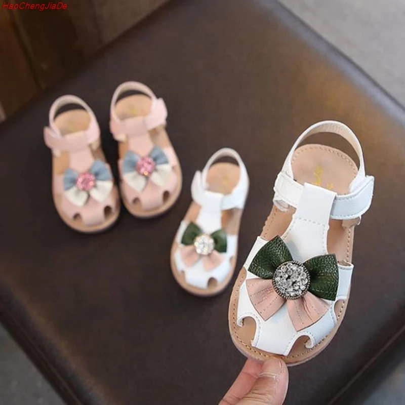 

HaoChengJiaDe Kids Shoes Girls New Summer Sandals Children Pearl Beading wedges beach Sandals Enfants School Flat Shoe For Baby
