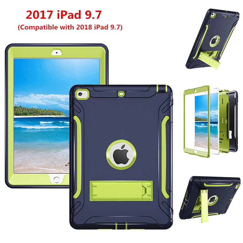 

NTSPACE Armor Shockproof Cases Cover For 2017 2018 Apple iPad 9.7 inch Heavy Duty PC + Silicone Cover Full Body Protective Case