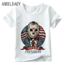 Детская футболка с принтом «Джейсон для президент» Летние повседневные топы для мальчиков и девочек, детская мягкая белая футболка HKP2077