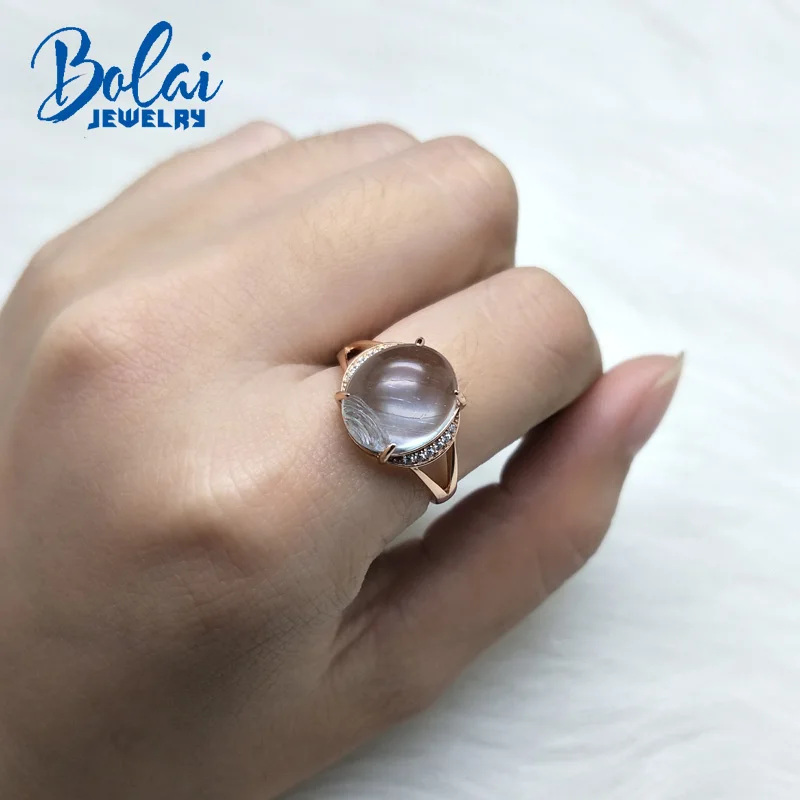 Bolaijewelry, натуральный белый Аквамарин Драгоценный Камень Овальный 10*12 мм в 925 розовом цвете кольцо из стерлингового серебра ювелирные изделия для женщин вечерние подарок