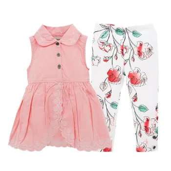 

2019 New Baby Girl Dress Sets Summer Kids Girls Floral Pants Dress Suit Vestidos Blue Florall Printes Child Girl Clothes Sets