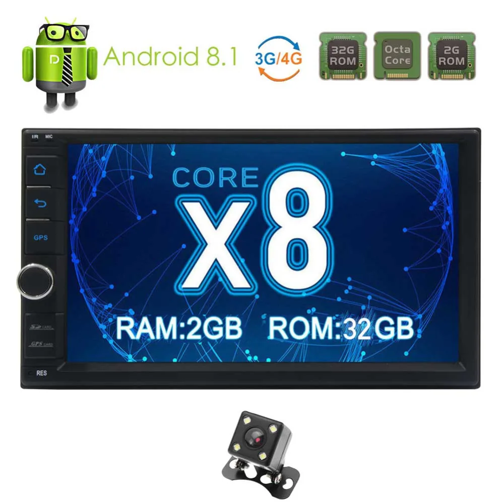BEST  7 inch Touch Screen EinCar Double din Android 8.1 Car Navigation Stereo Bluetooth Car Radio Video M