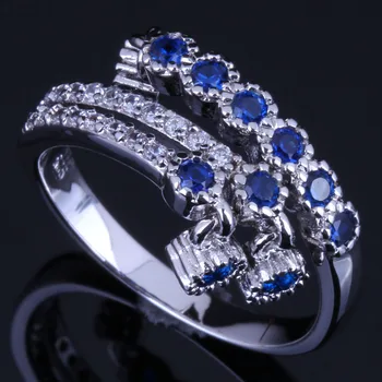 

Adorable Drop Blue Cubic Zirconia White CZ Silver Plated Ring V0681