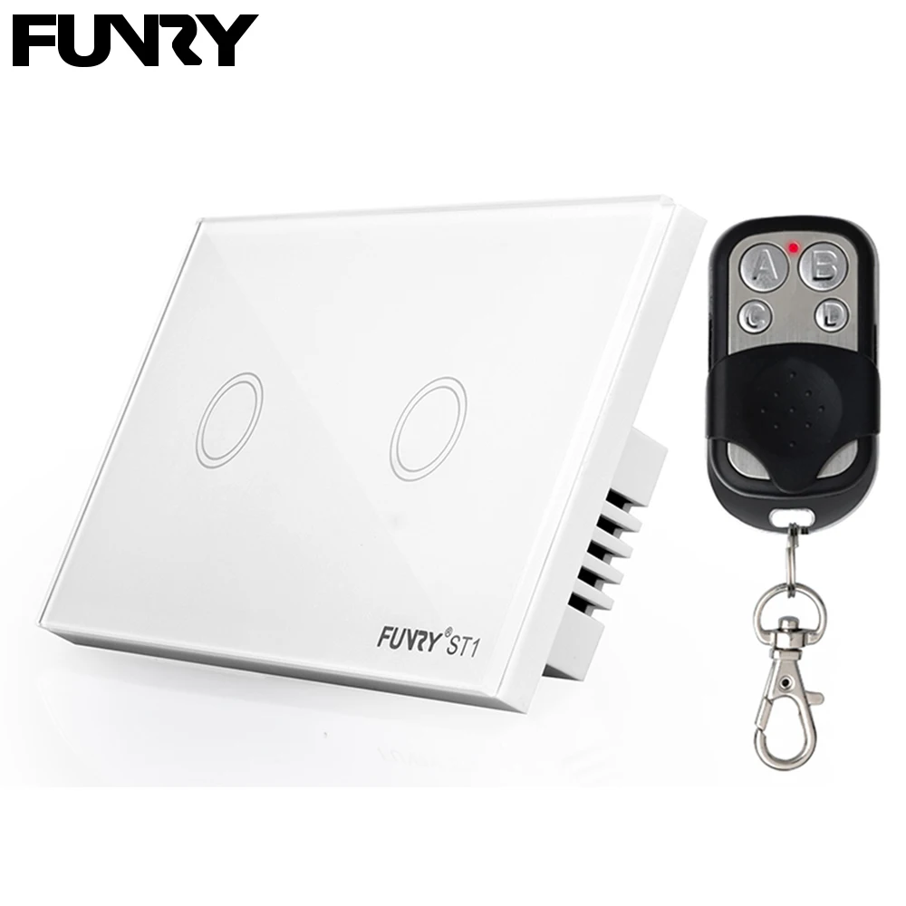Funry ST1 2Gang US Standard Capacitive Touch Switch Remote Control Luxury Glass Wall Switch Panel Light