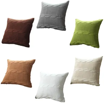 

Cable Knitting Square Pillowcase Soft 100% Cotton Button Knitted Throw Pillow Case Home Bedroom Office Decorative Pillow Covers