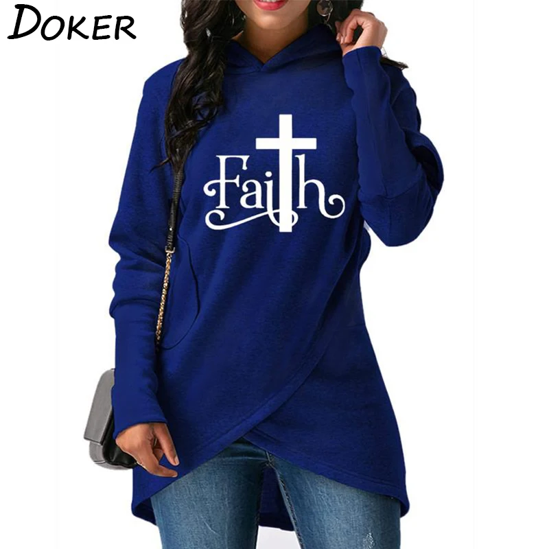  2019 Autumn New Faith Letter Print Fashion Hoodies Sweatshirts Women Hooded Pullover Sweatshirt Fem