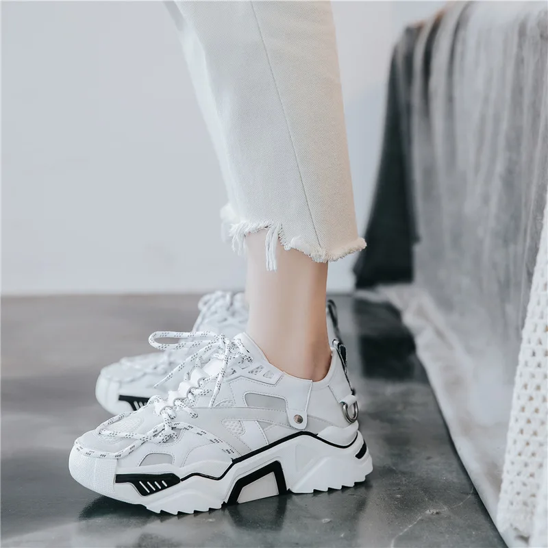 Повседневная Белая обувь Женские кроссовки на массивной платформе Модная zapatos de