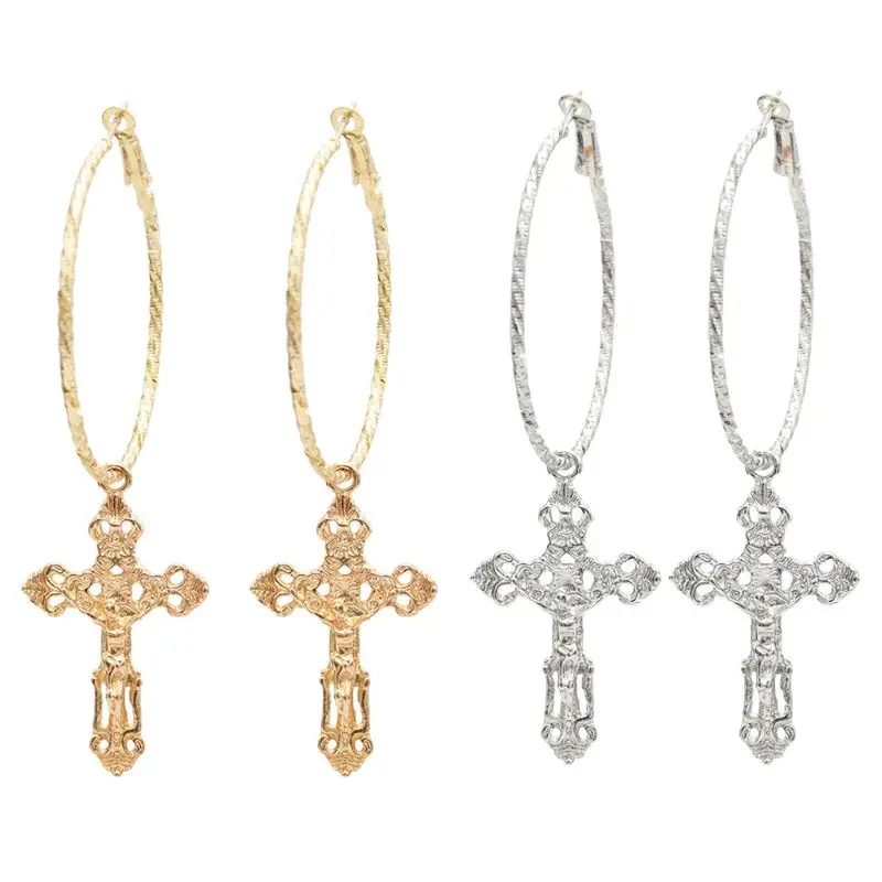 

Lady Elegant Cross Earrings Pendant Dangle Ring Exquisite Fashion Vintage Party Punk Vintage Luxury Europe Women Jewelry Charms