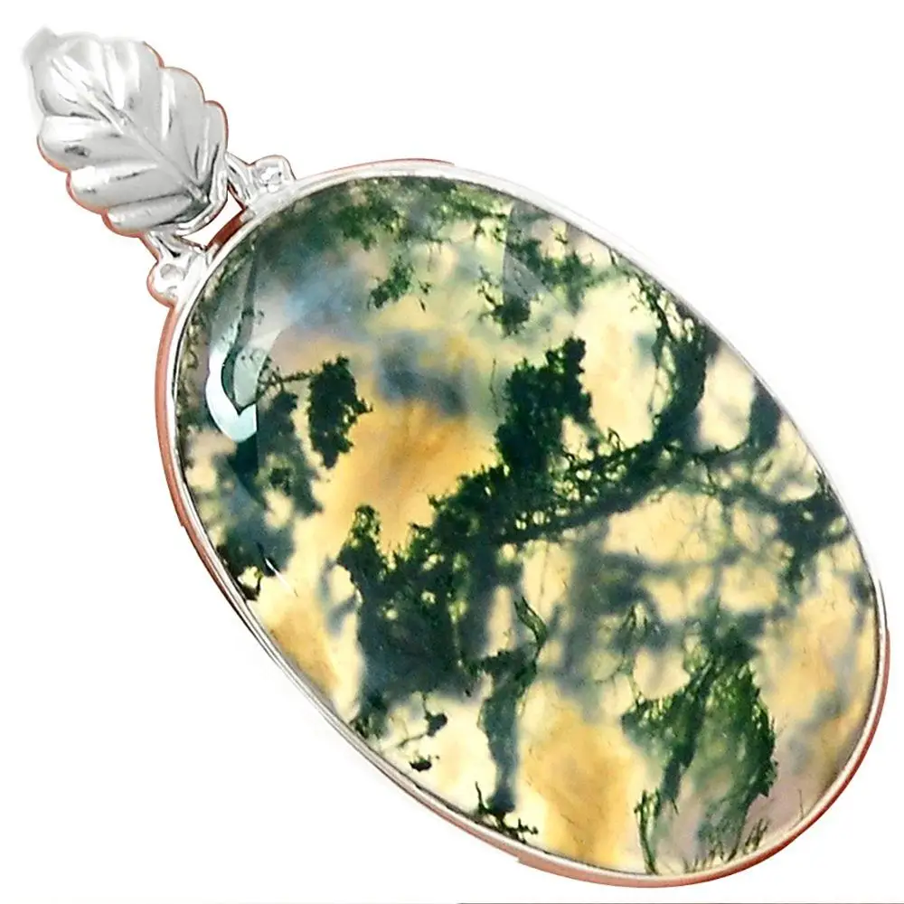 Lovegem MOSS AGATE Pendant 925 Sterling Silver, 47 mm, AP2675-in