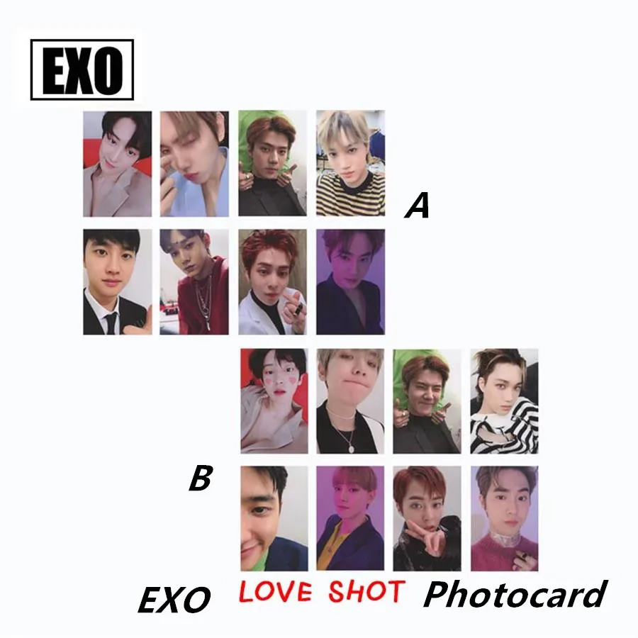 Kpop EXO Love Shot Paper Photo Cards Baekhyun Chanyeol Self made Autograph Photocard постер 8 шт./компл.|Визитки| |