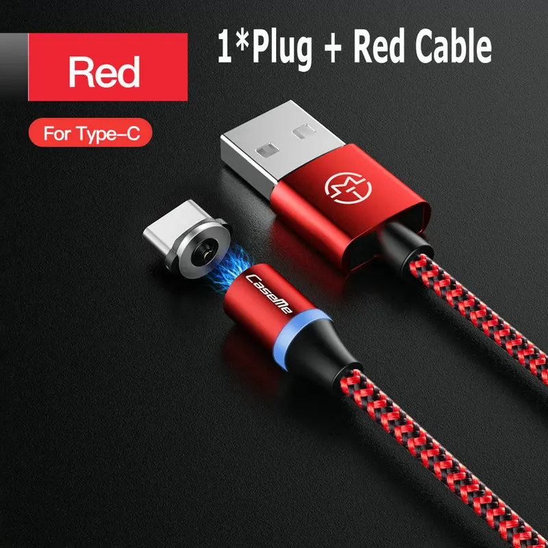 CaseMe светодиодный кабель с магнитной адсорбцией для кабеля типа C Micro USB для быстрой зарядки 3 в 1 нейлоновый провод съемный магнитный кабель для телефона - Цвет: For Type C-Red