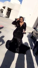 Plus Size Prom Dresses Black Mermaid Lace Plunging V Neck Long Sleeve Evening Gowns With 3D Flowers Party Dress Plus Size Prom Dresses Black Mermaid Lace Plunging V Neck Long Sleeve Evening Gowns With 3D Flowers Party Dress