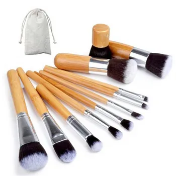 

KESMALL 11pcs/set bamboo Make-up Brush HIGH QUALITY Set with Sacks Makeup Brush Beauty Tools CL0105