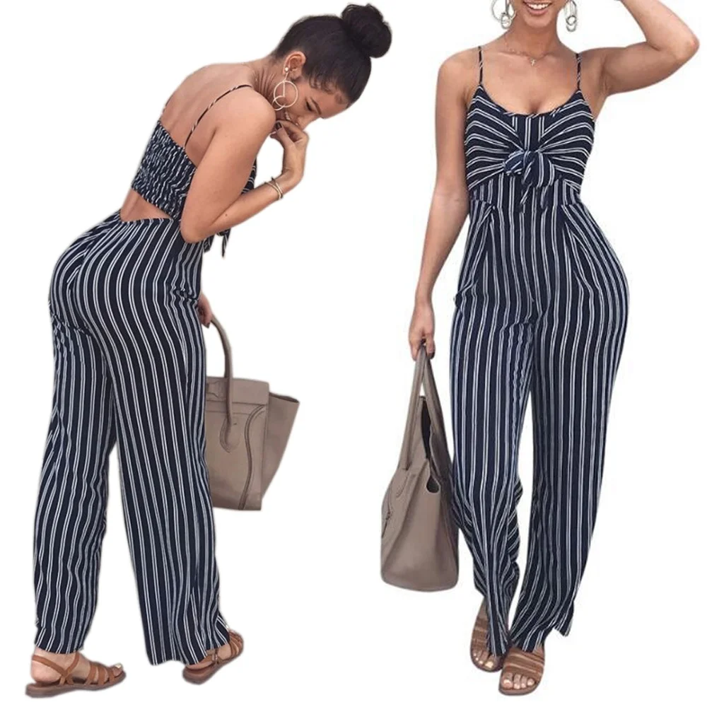 

Summer New Bodycon Backless Stripe Women Jumpsuits Sexy Party Clubwear Jumpsuits Casual Jumpsuit