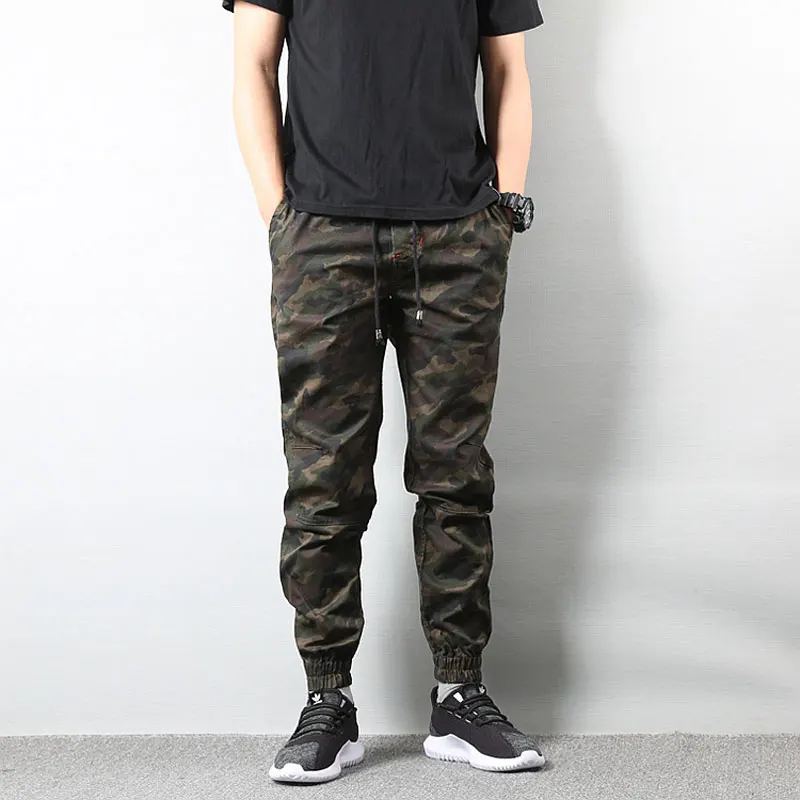 2019 High Street Fashion Mens Jeans Army Jogger Pants Camouflage Military Elastic Waist Drawstring Zipper Ankle Banded Jeans Men