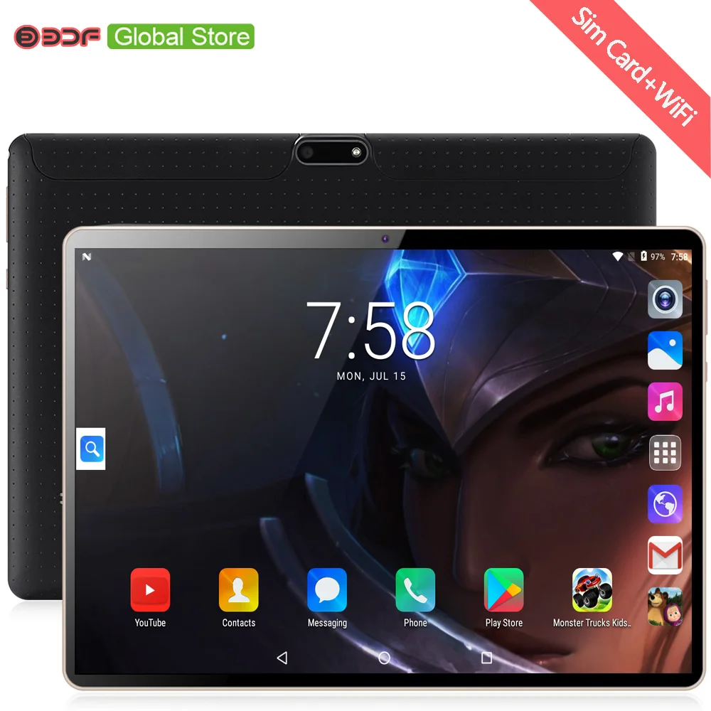 Pаспродажа BDF, новый оригинальный дизайн, 10 дюймов, планшетный ПК, Android 7,0, четыре ядра, 4 Гб + 64 ГБ, 3G, телефонные звонки, две sim карты, CE, бренд, WiFi, 10,1, планшет...