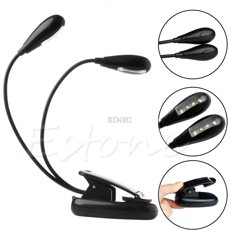 

8 LED Book Reading Table Light Lamp Bright Dual Flexible Adjustable Double Goosenecks Clip-on Arm Study Music Desk Light M12