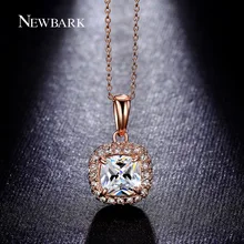 NEWBARK Necklaces Pendant Princess Cut Big Cubic Zircon 4 Claw 2 Color Necklace Square AAA CZ